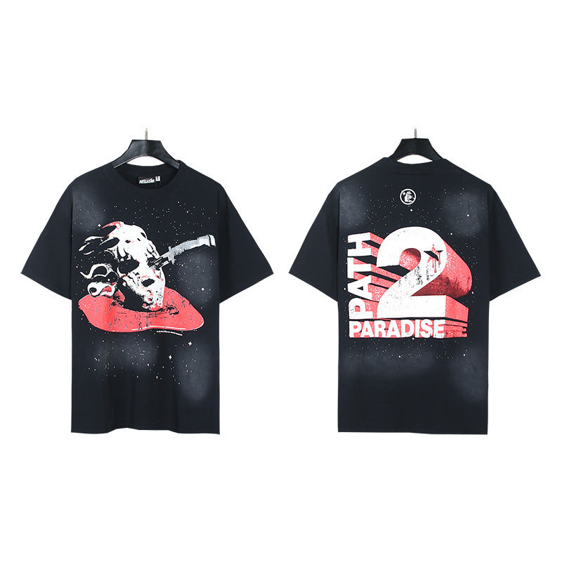 2026 New Trendy American Retro H Hell Star Series Printed T-Shirt