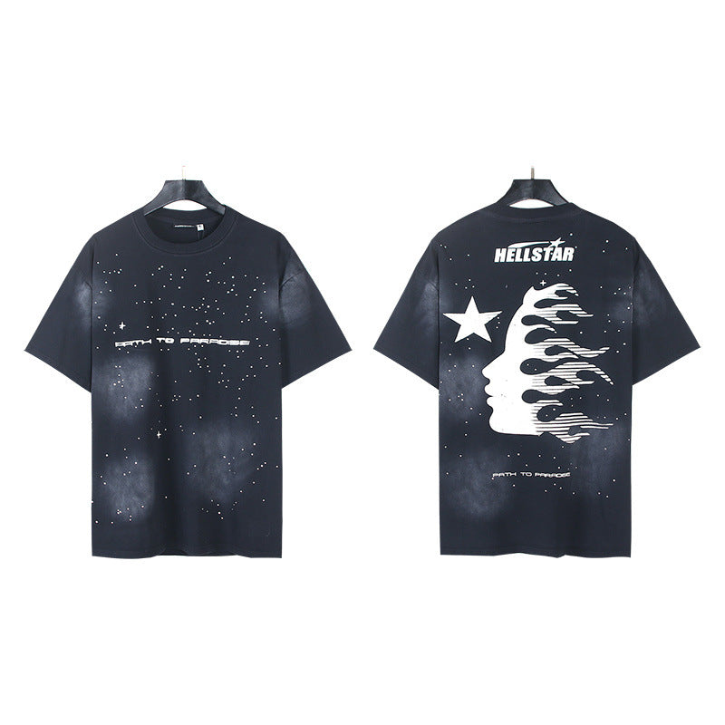 2026 New Trendy American Retro H Hell Star Series Printed T-Shirt
