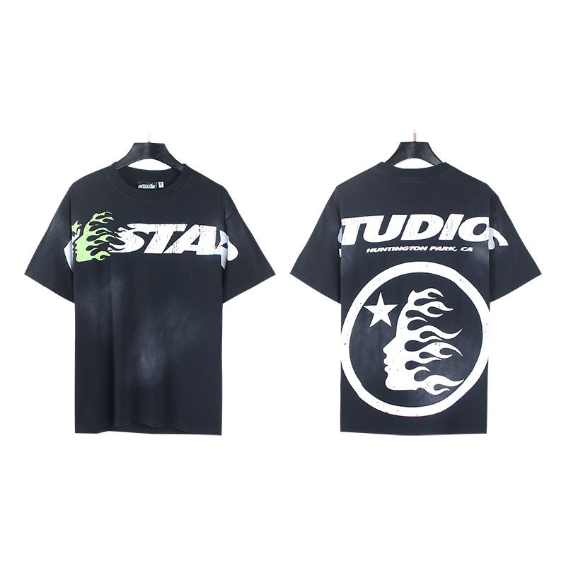 2026 New Trendy American Retro H Hell Star Series Printed T-Shirt