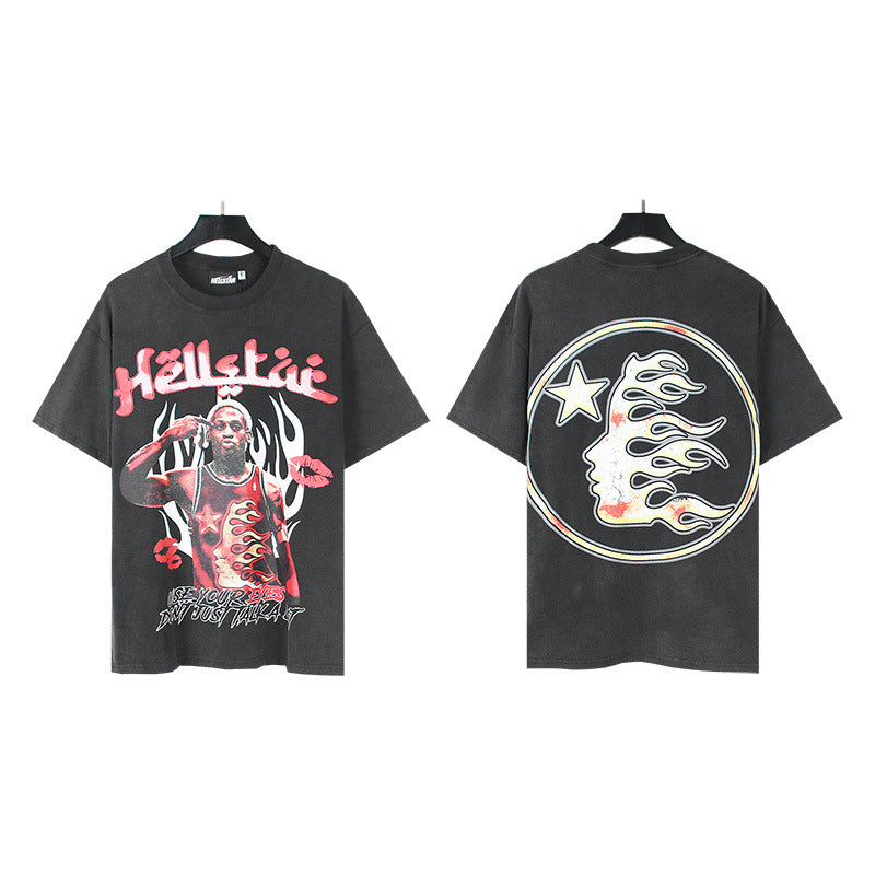2026 New Trendy American Retro H Hell Star Series Printed T-Shirt