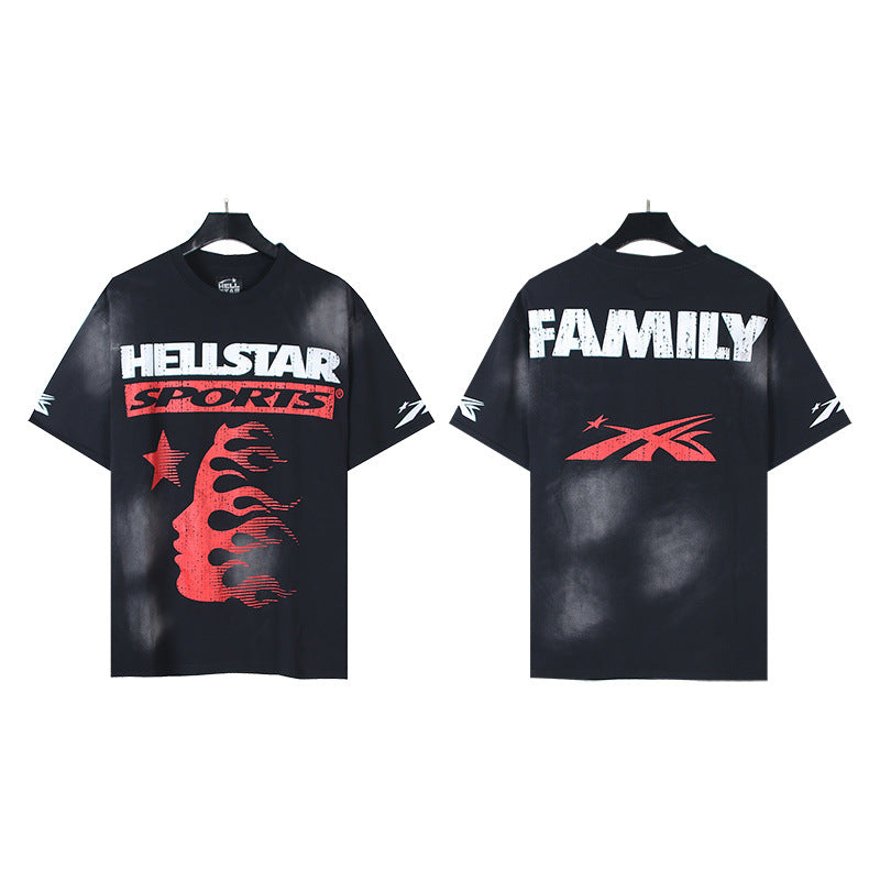 2026 New Trendy American Retro H Hell Star Series Printed T-Shirt