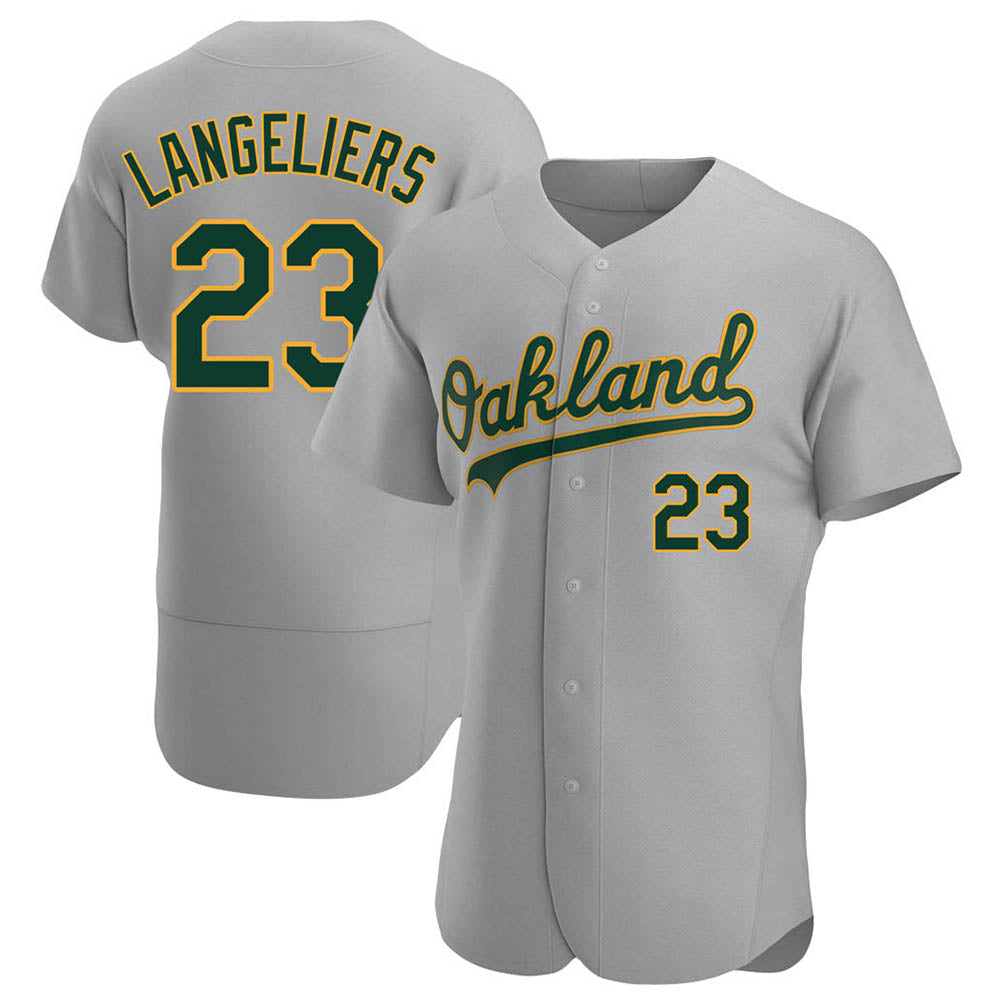 morrishop Athletics #23 Shea Langeliers Player Gray Authentic Road Stitched Jersey