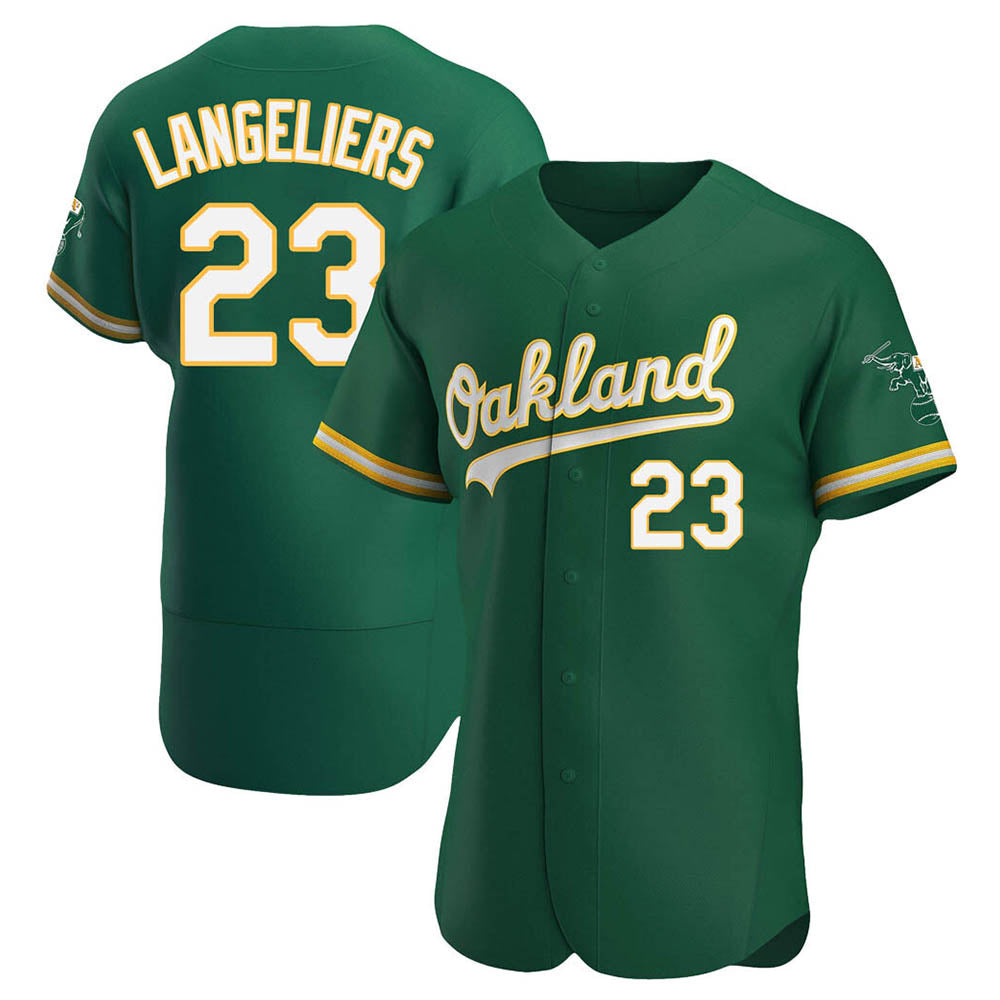 morrishop Athletics #23 Shea Langeliers Player Green Authentic Kelly Alternate Stitched Jerseys