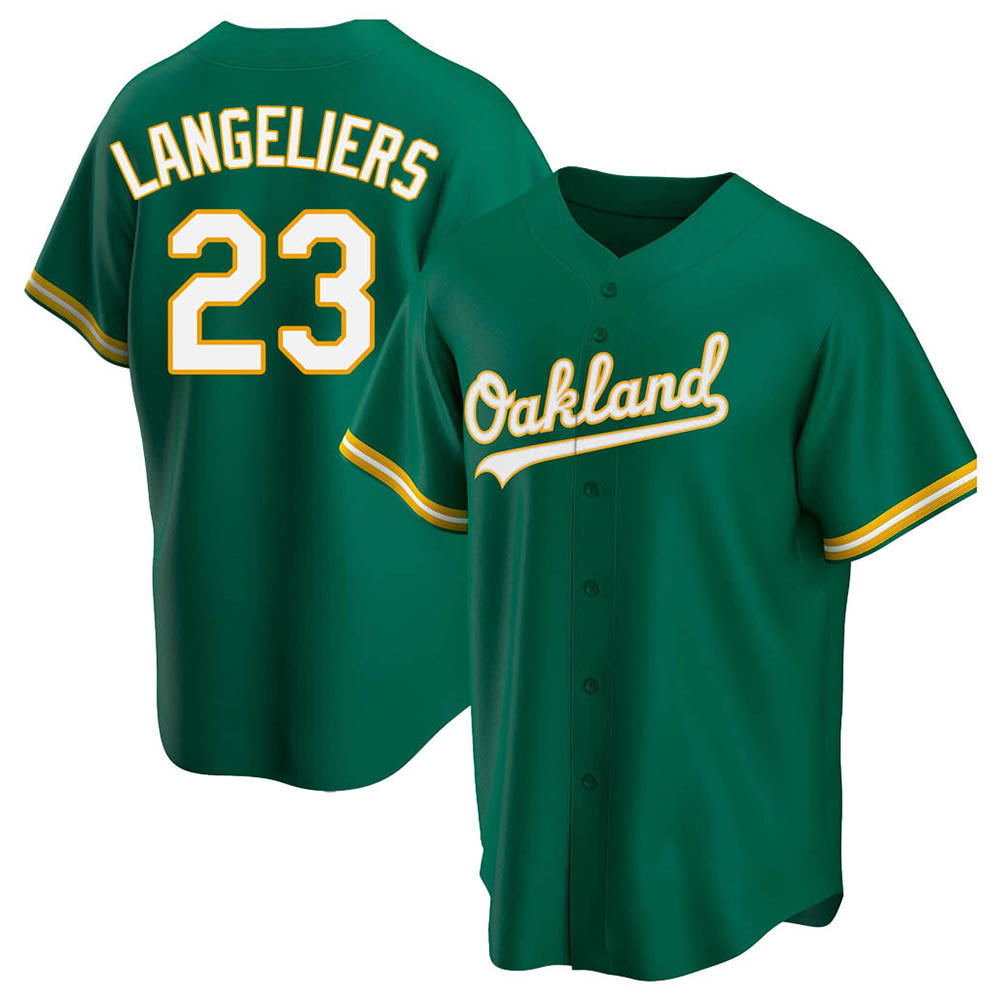 morrishop Athletics #23 Shea Langeliers Player Green Replica Kelly Alternate Stitched Jerseys