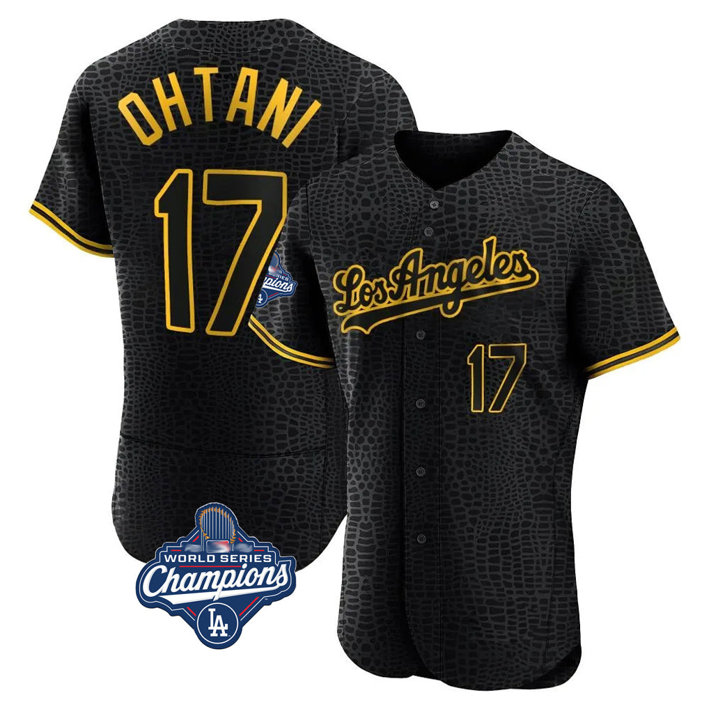 morrishop LA.Dodgers #17 Shohei Ohtani Player Black World Series Meet Snake Skin City Limited Elite Home Stitched Jerseys
