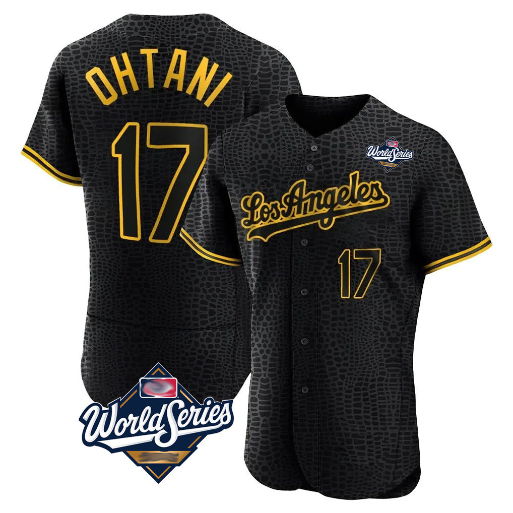 morrishop LA.Dodgers #17 Shohei Ohtani Player Black World Series Snake Skin City Limited Elite Home Stitched Jerseys