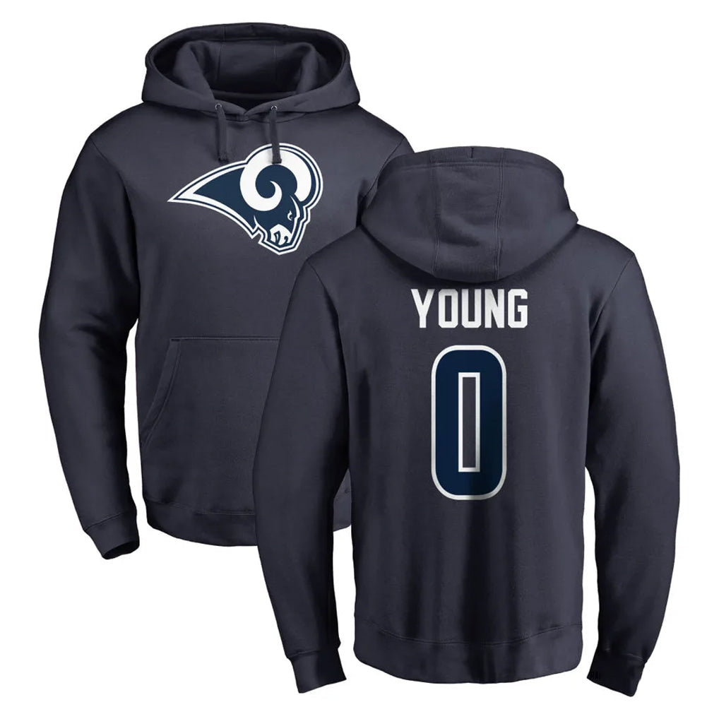 Morrishop LA.Rams #0 Byron Young Player Navy Pullover Hoodie Limited Game Stitched Jerseys