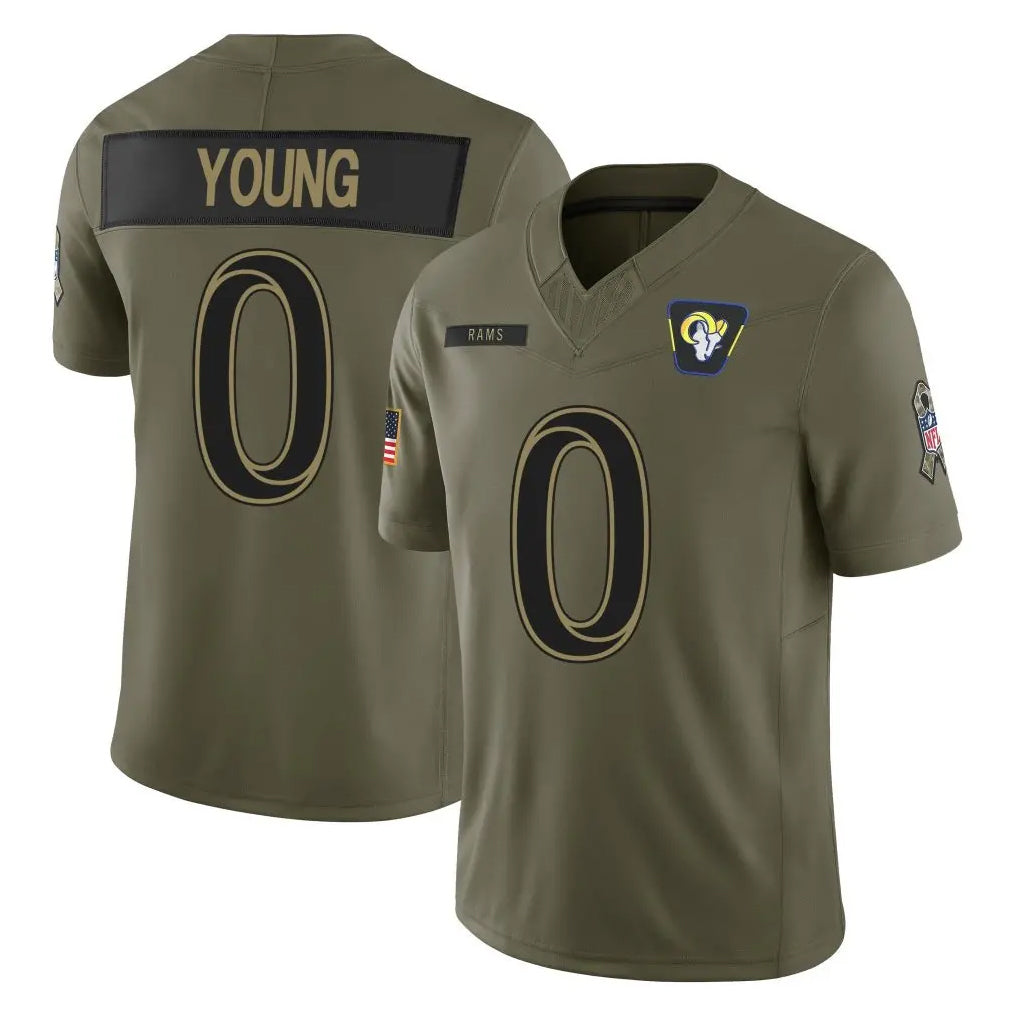Morrishop LA.Rams #0 Byron Young Player Olive 2025 Salute To Service Limited Game Stitched Jerseys