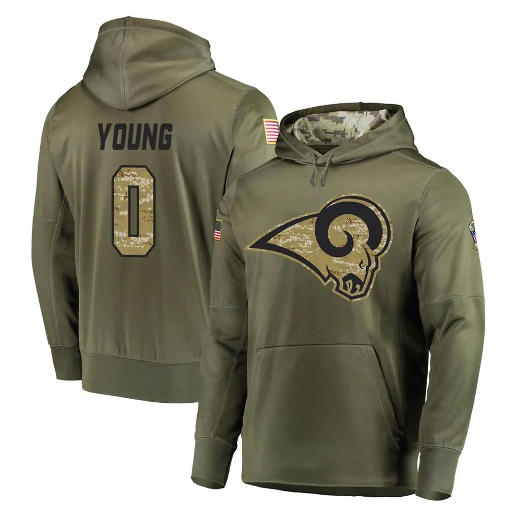 Morrishop LA.Rams #0 Byron Young Player Olive Salute to Service Pullover Hoodies Home Game Stitched Jerseys