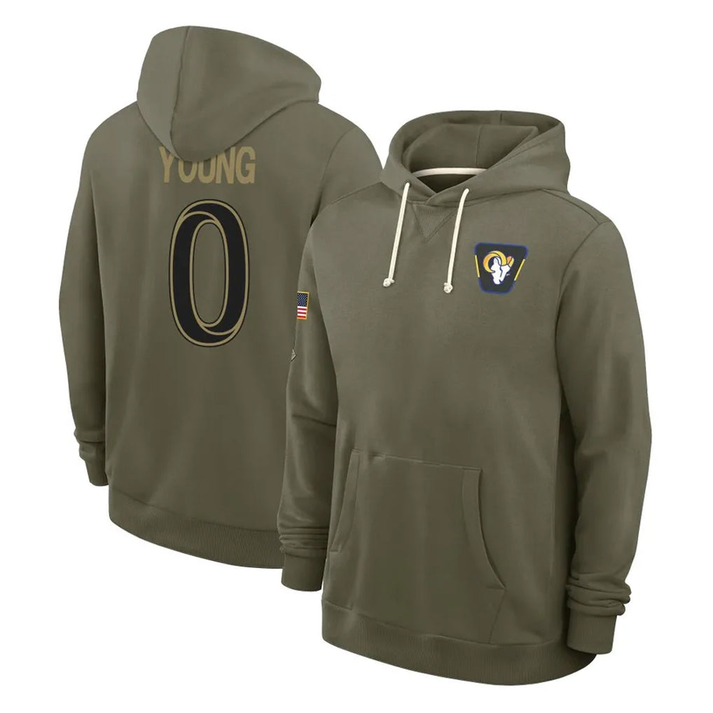 Morrishop LA.Rams #0 Byron Young Player Olive Salute to Service Pullover Hoodies Limited Stitched Jerseys