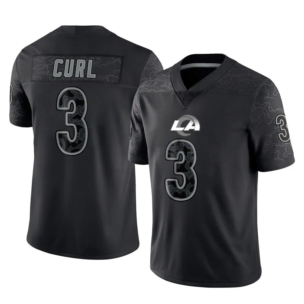 Morrishop LA.Rams #3 Kam Curl Player Black Limited Reflective Home Game Stitched Jerseys