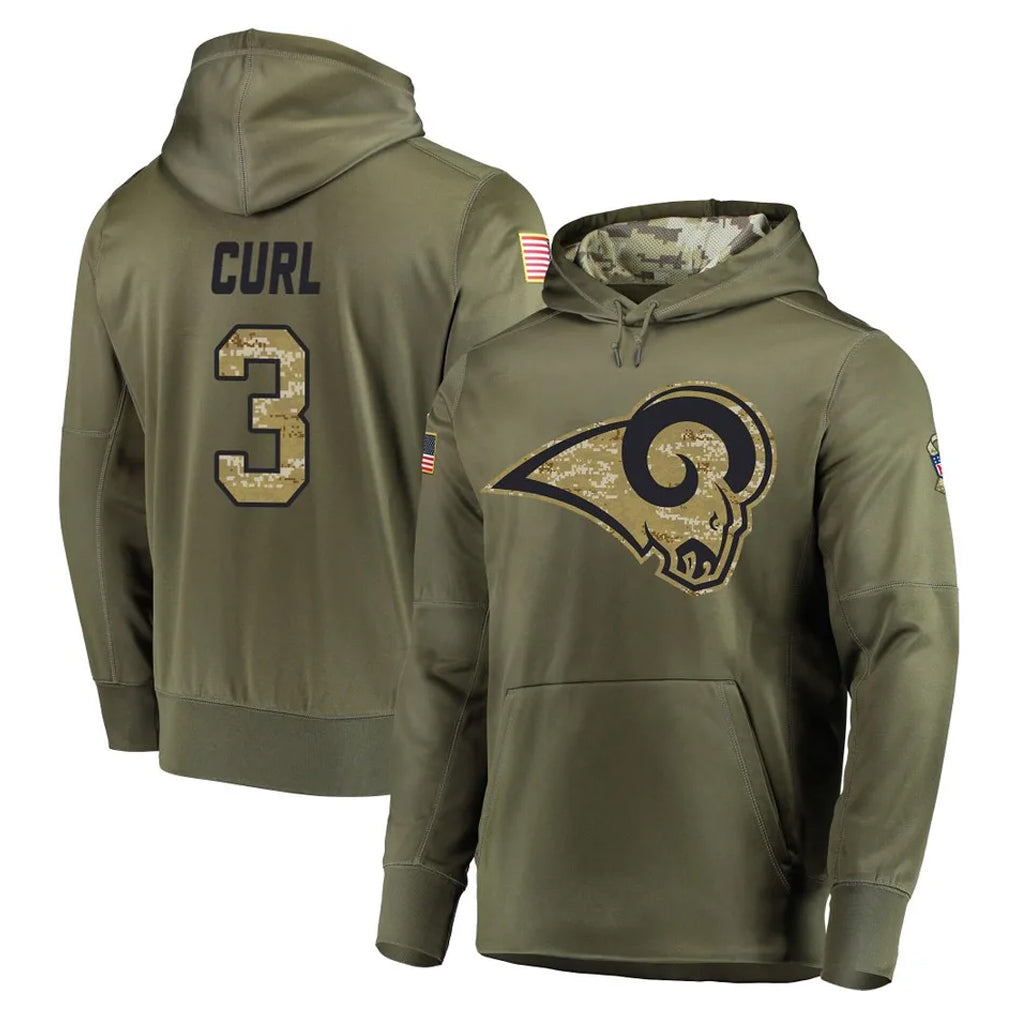 Morrishop LA.Rams #3 Kam Curl Player Olive Salute to Service Pullover Hoodies Home Game Stitched Jerseys